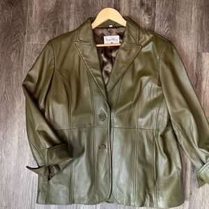 Pamela McCoy Olive Green Leather Blazer Plus Size 2X
